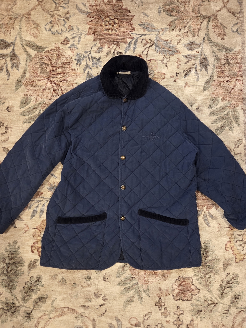 Quilted Navy Jacket with Corduroy Collar
